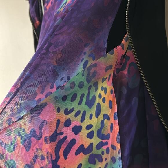 ANGEL APPAREL ZIP-UP HOODED VEST BLACK / RAINBOW ANIMAL PRINT SIZE SMALL - Picture 8 of 8